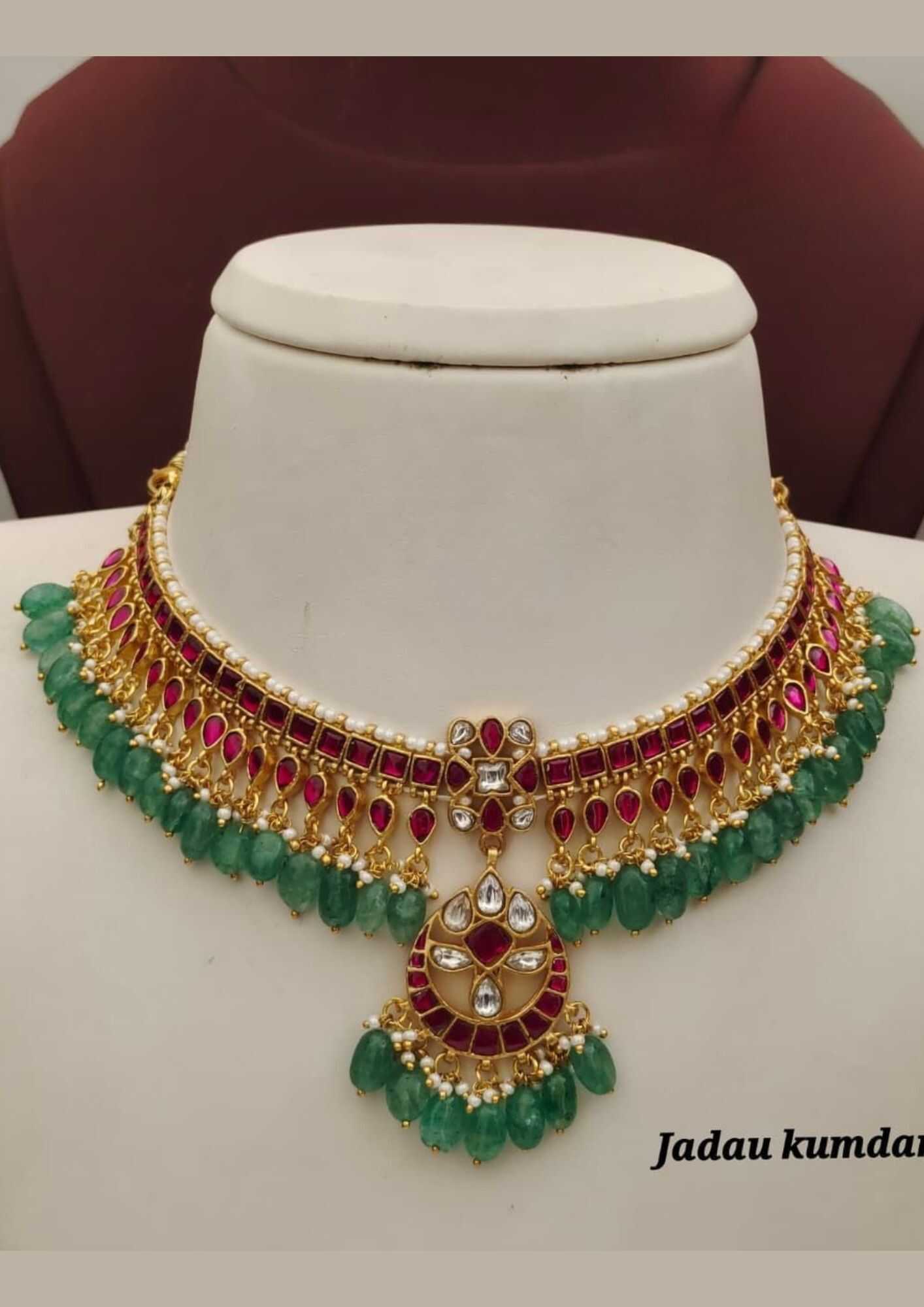 Jadau kundan bridal gold plated necklace
