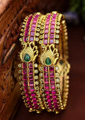 Kundan stones 18k gold platted peacock design bangles