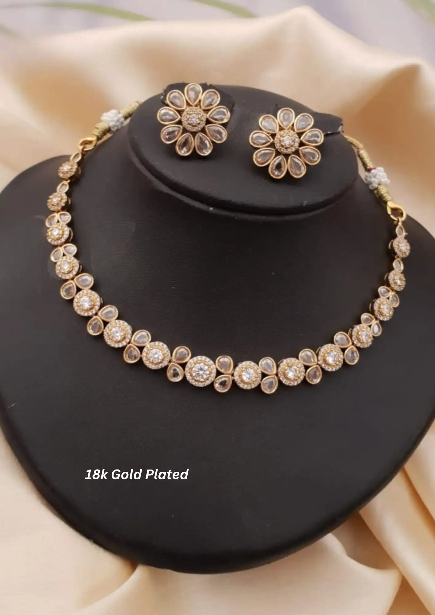 American diamond gold plated necklace with earrings