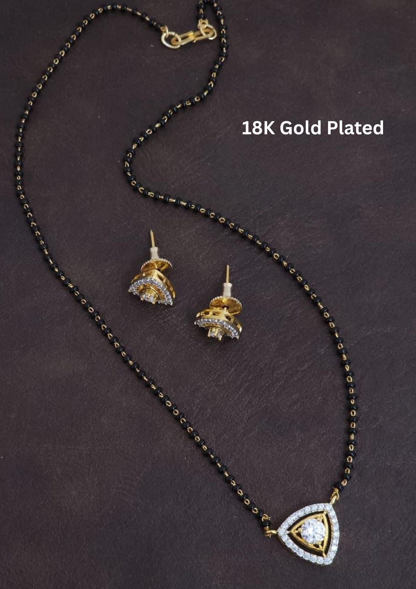Pure Zirconian Diamond Gold Plated Mangalsutra With Earrings