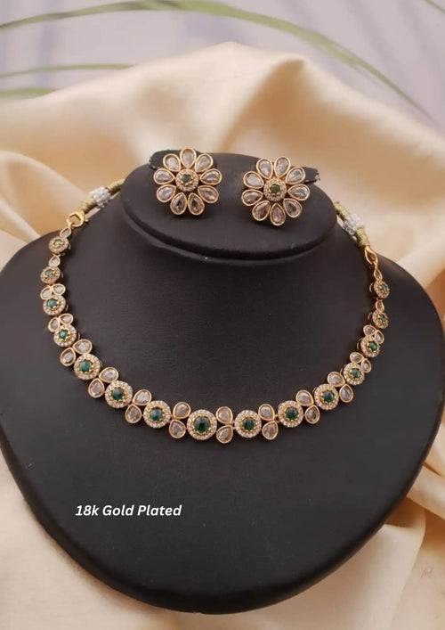 American diamond gold plated necklace with earrings