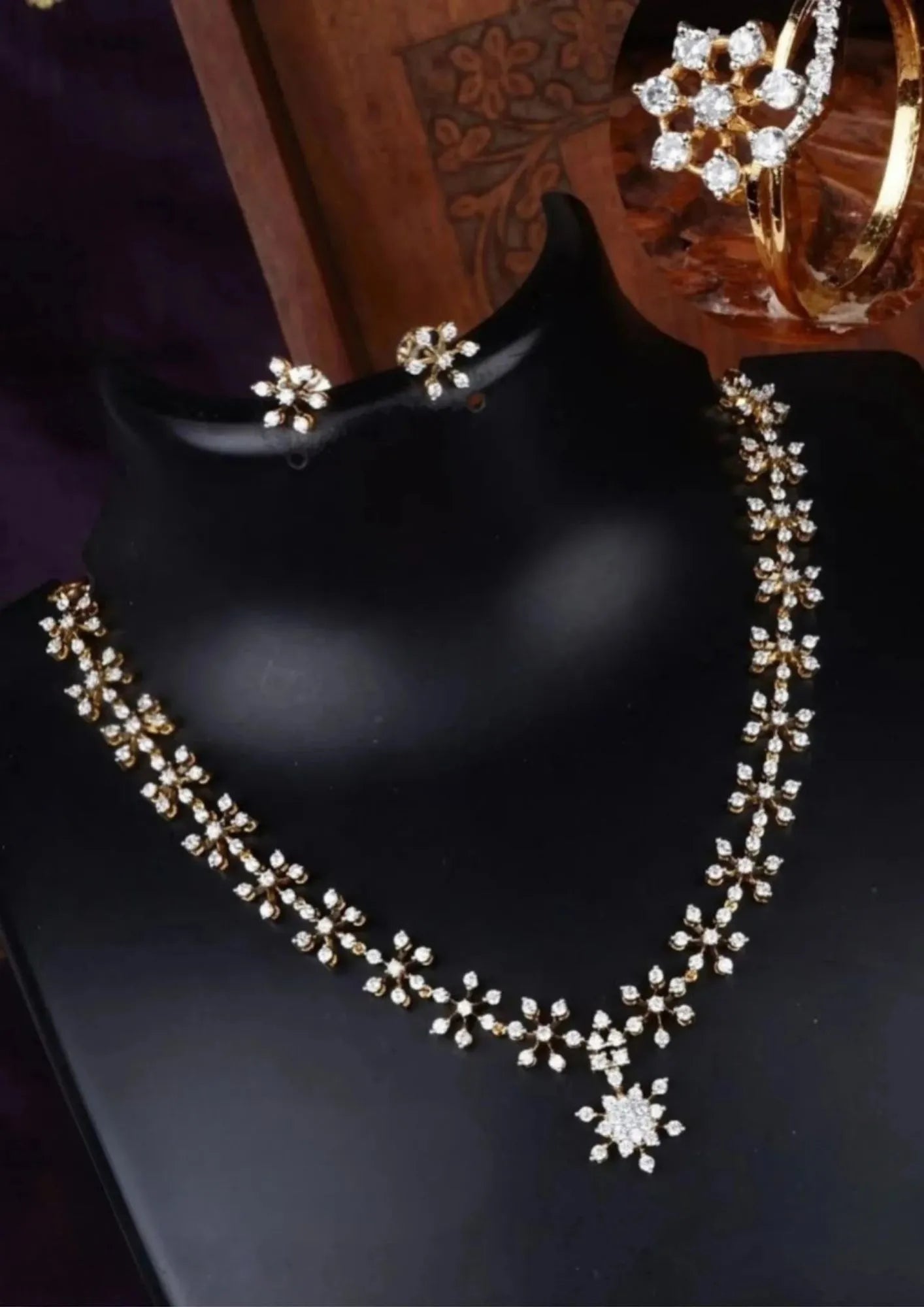 American diamond floral necklace set