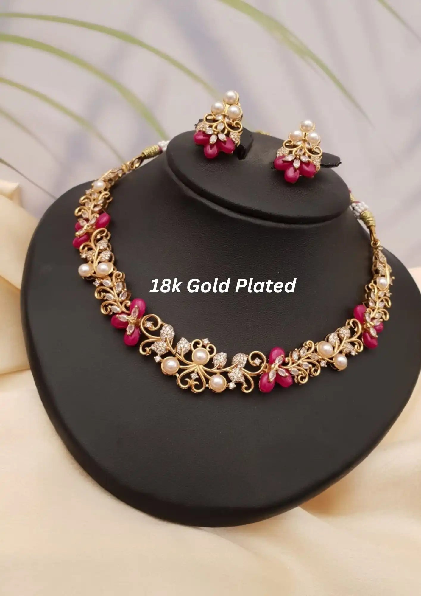 Kundan stone gold plated necklace with earrings
