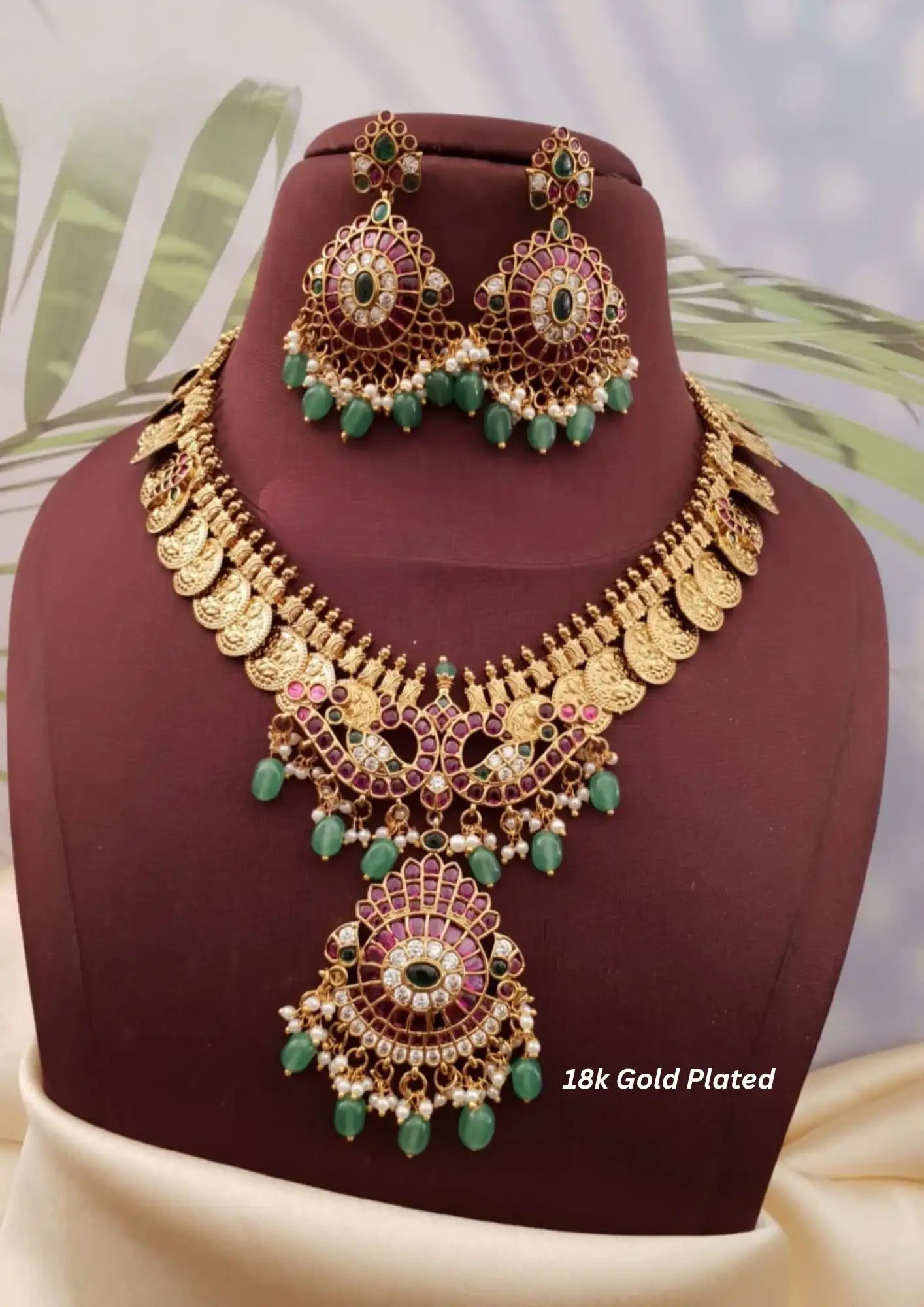 Kemp stone temple jewelry gold plated necklace with earrings