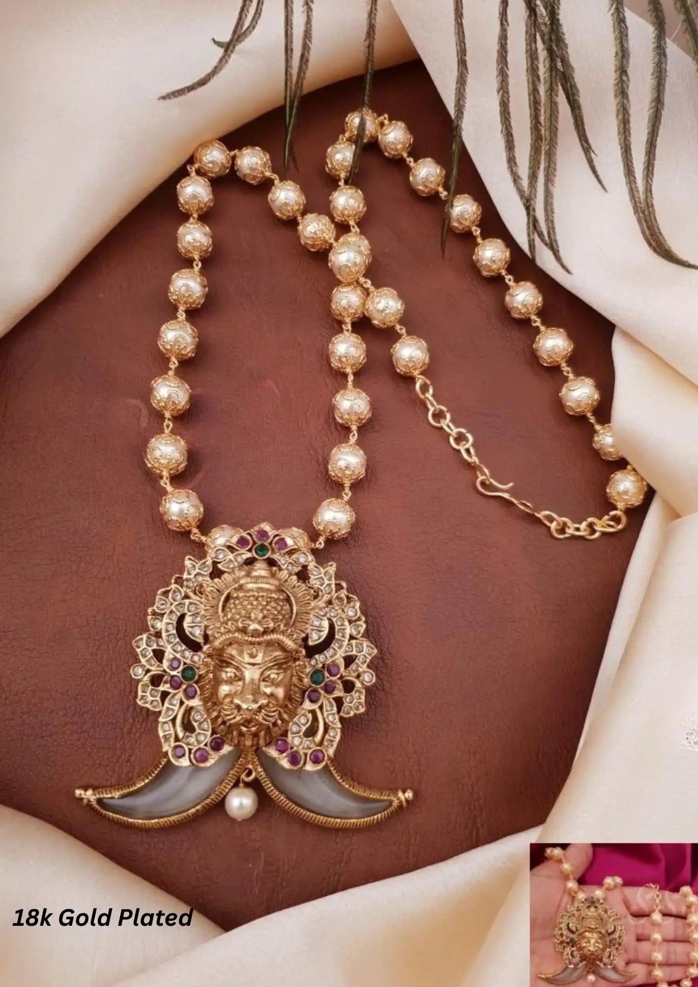 Lord Narsimha gold plated 24 inch necklace