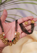 Kundan stone black beads gold plated temple jewellery mangalsutra set