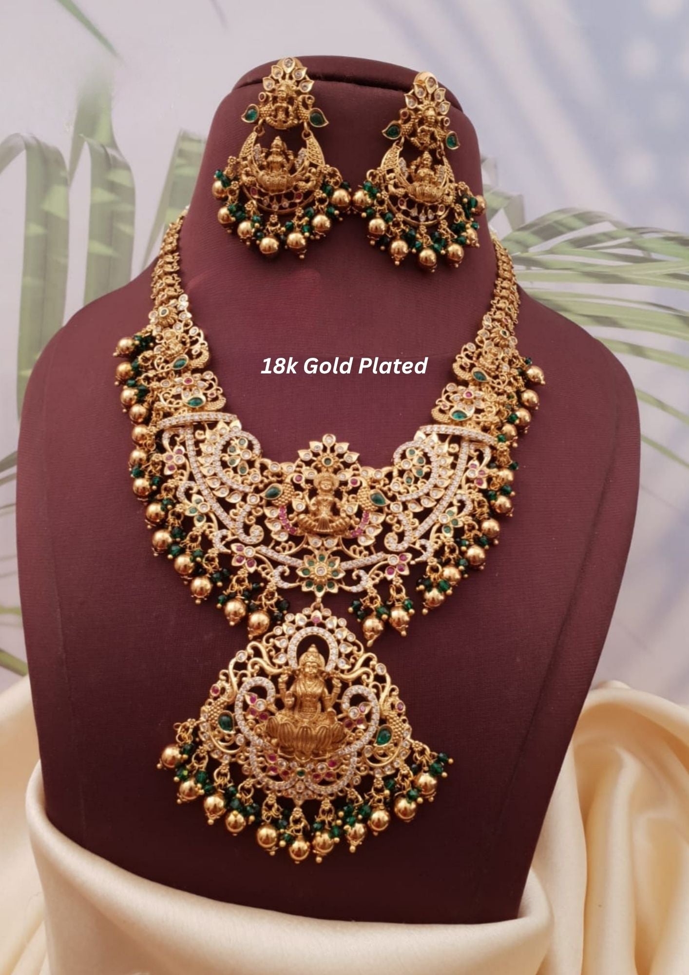 Kundan temple jewelry gold plated necklace with earrings