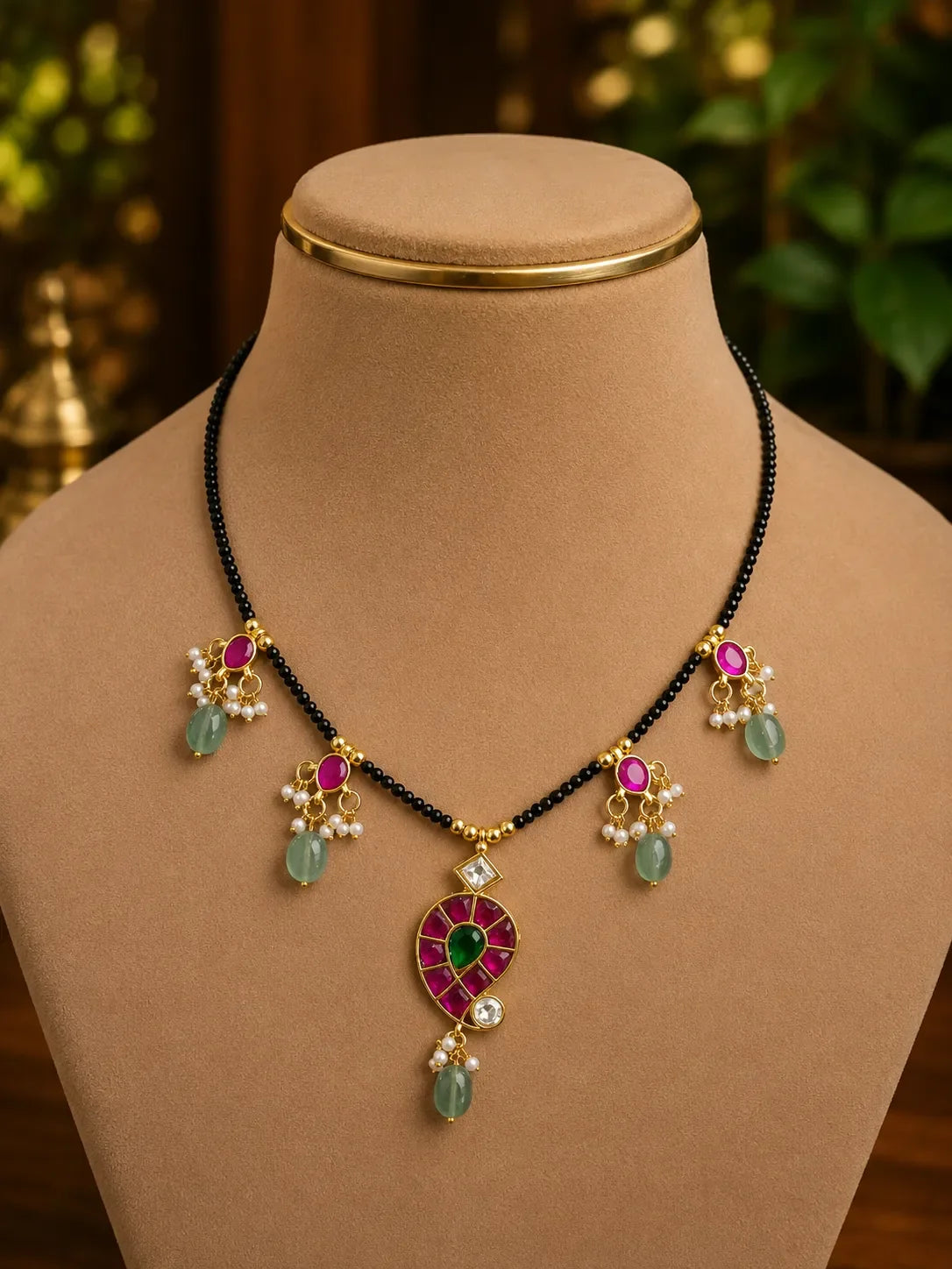 Jadau kundan and black beads mangalsutra