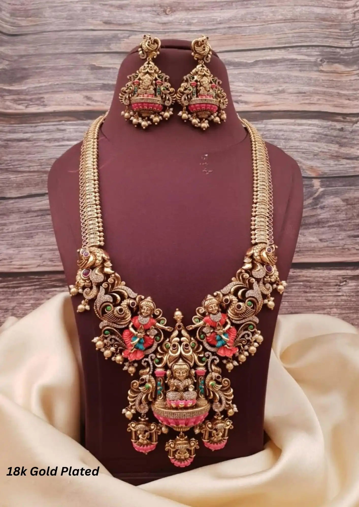 Kundan meenakari design gold plated necklace with earrings