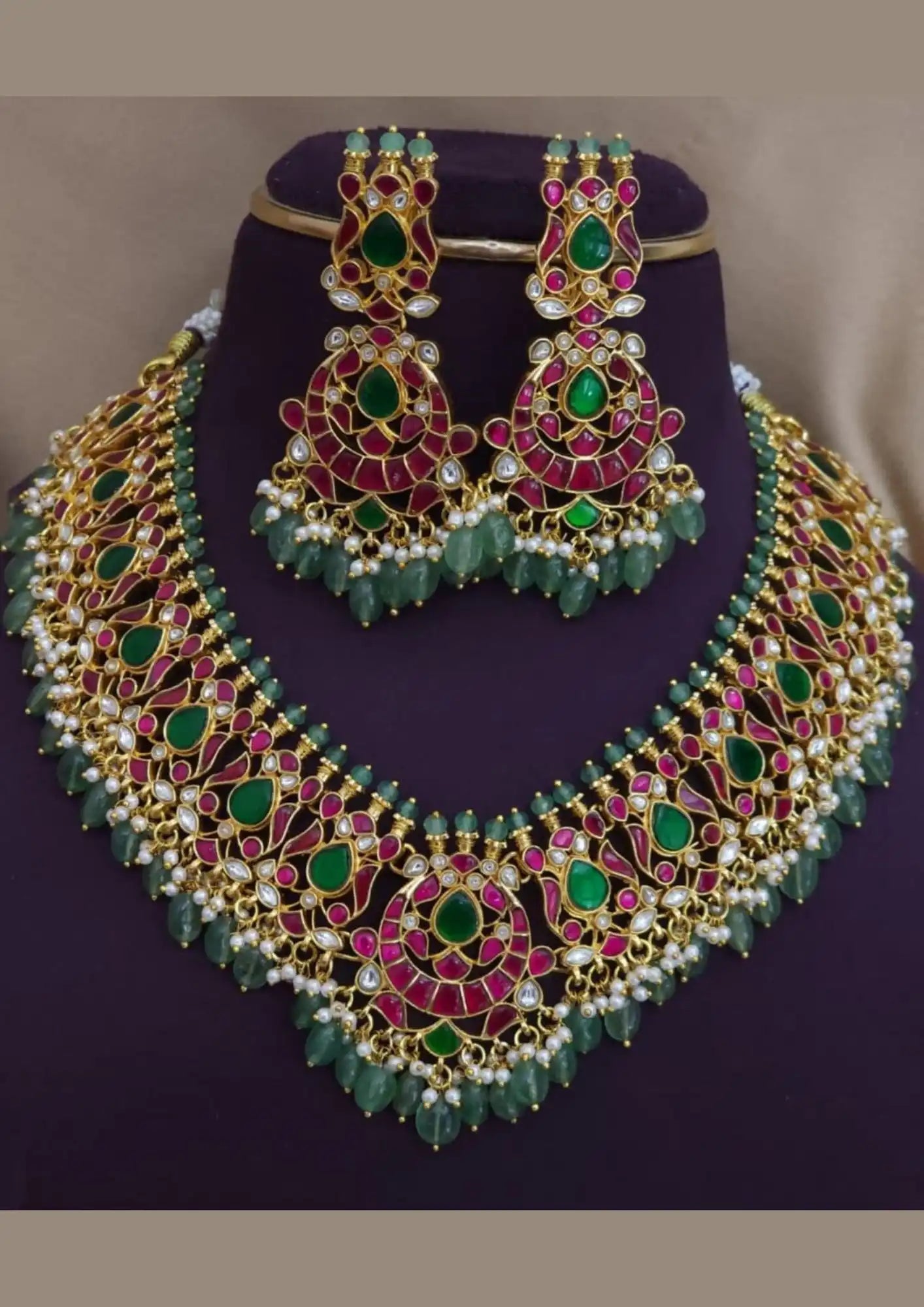 Jadau kundan bridal gold plated necklace with earrings