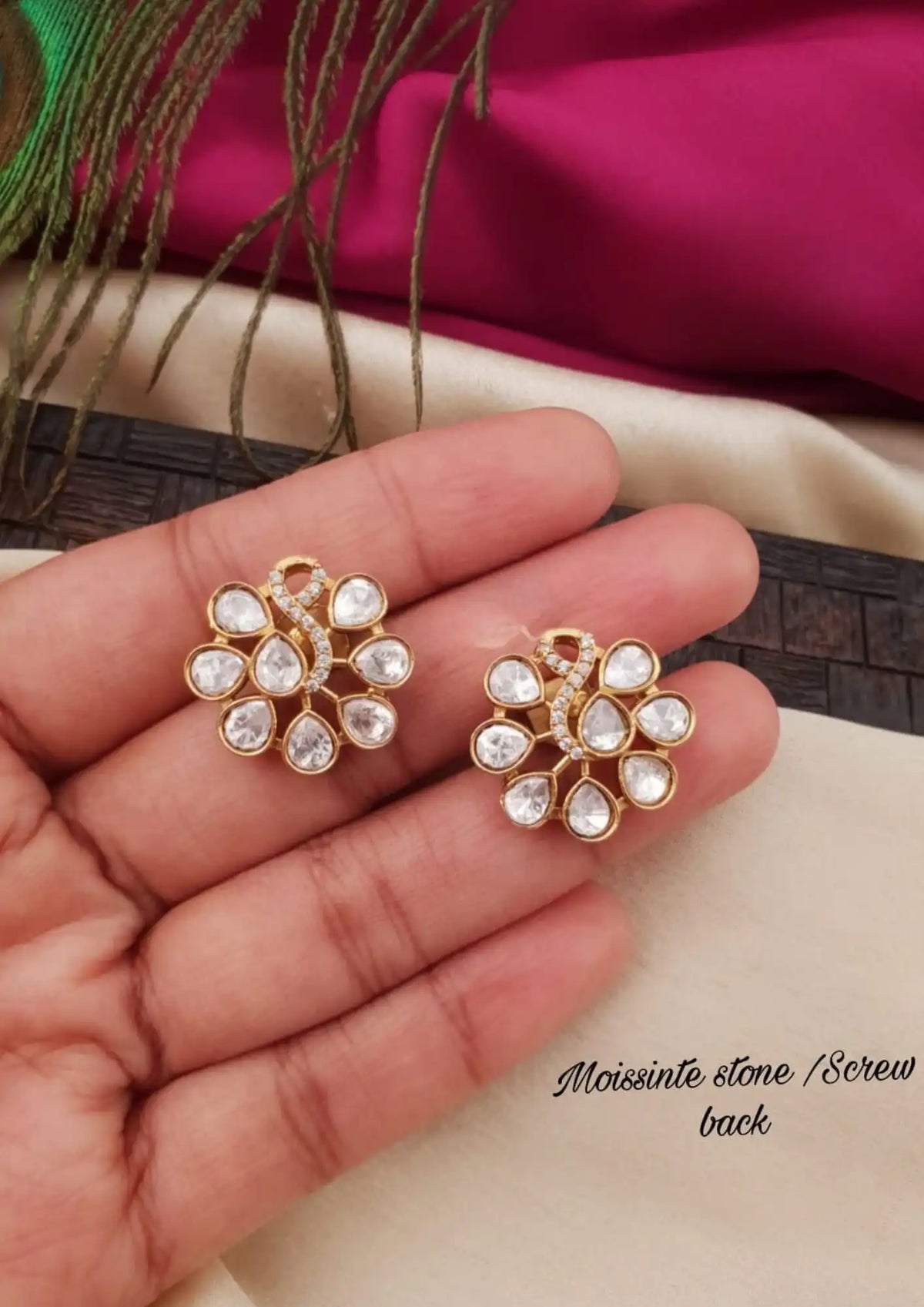 Moissinte stones screw back earrings