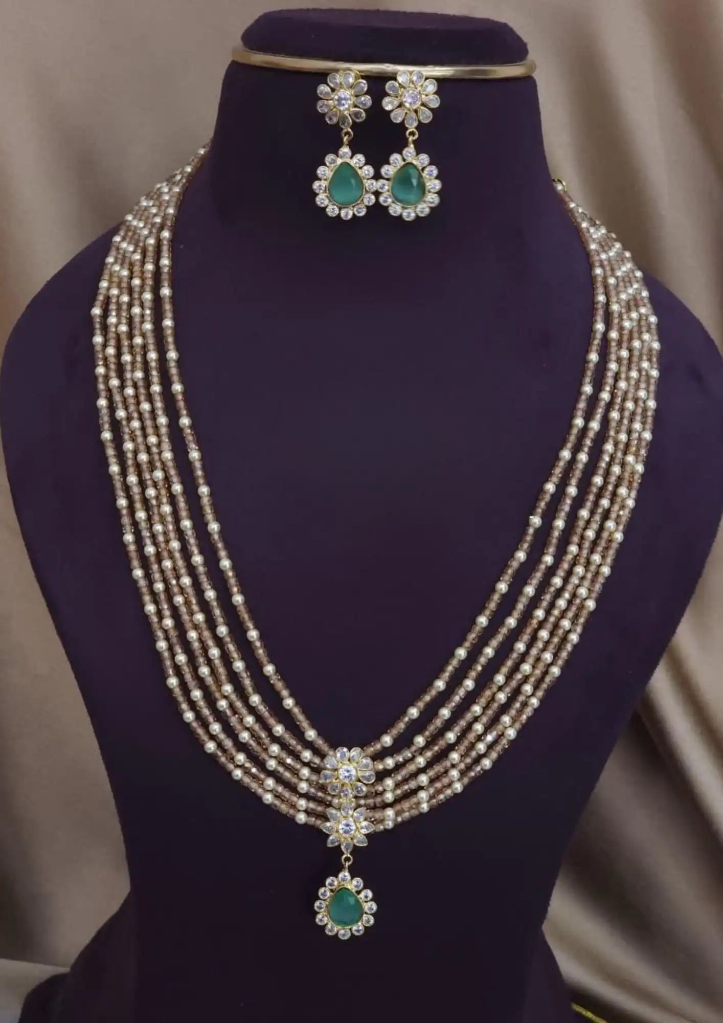 Kundan stone gold plated necklace with earrings