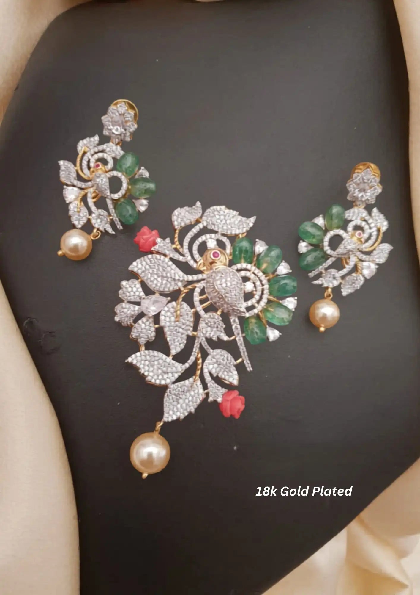 American diamond designer pendant set with earrings