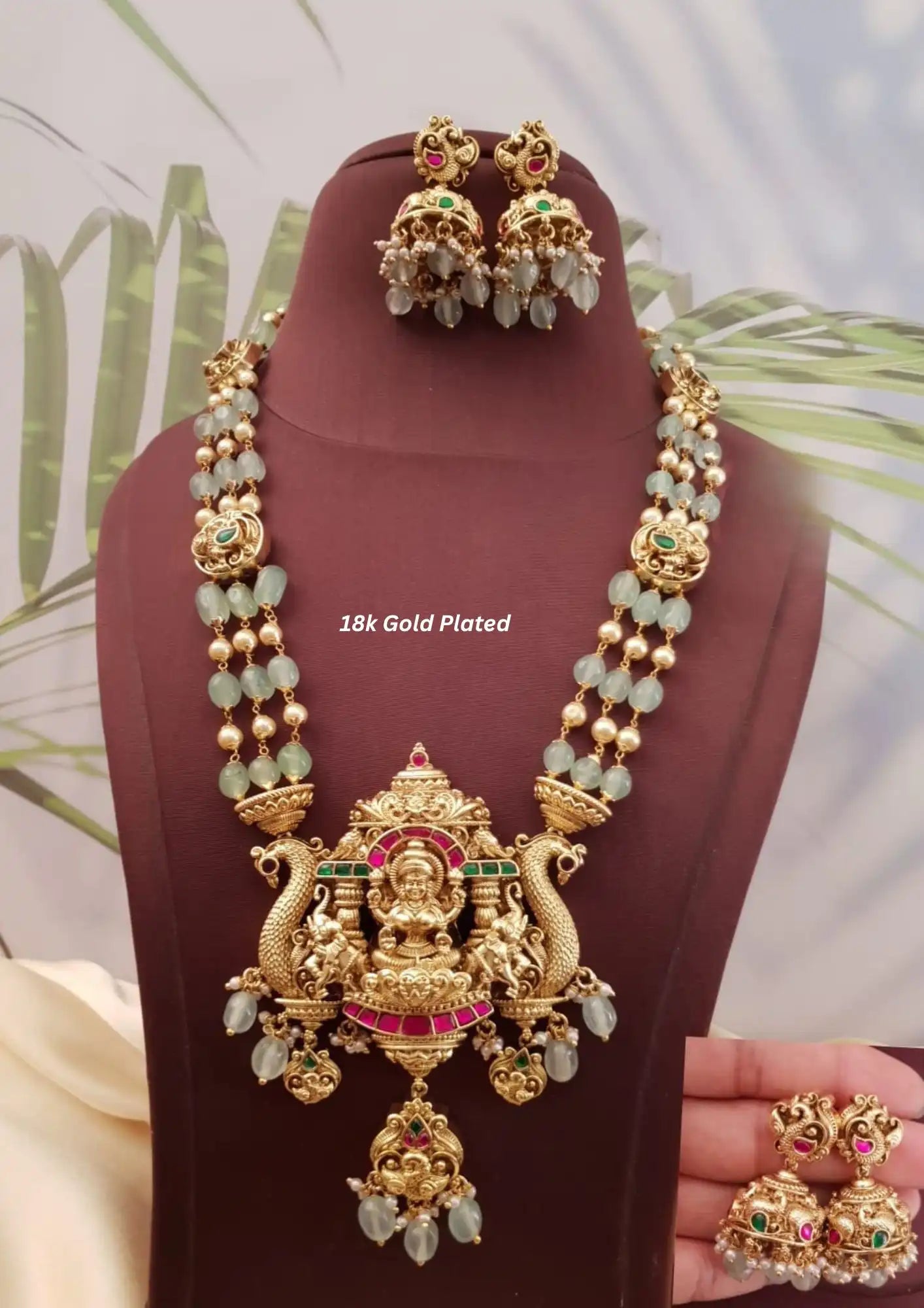 Kundan temple jewelry gold plated necklace with earrings