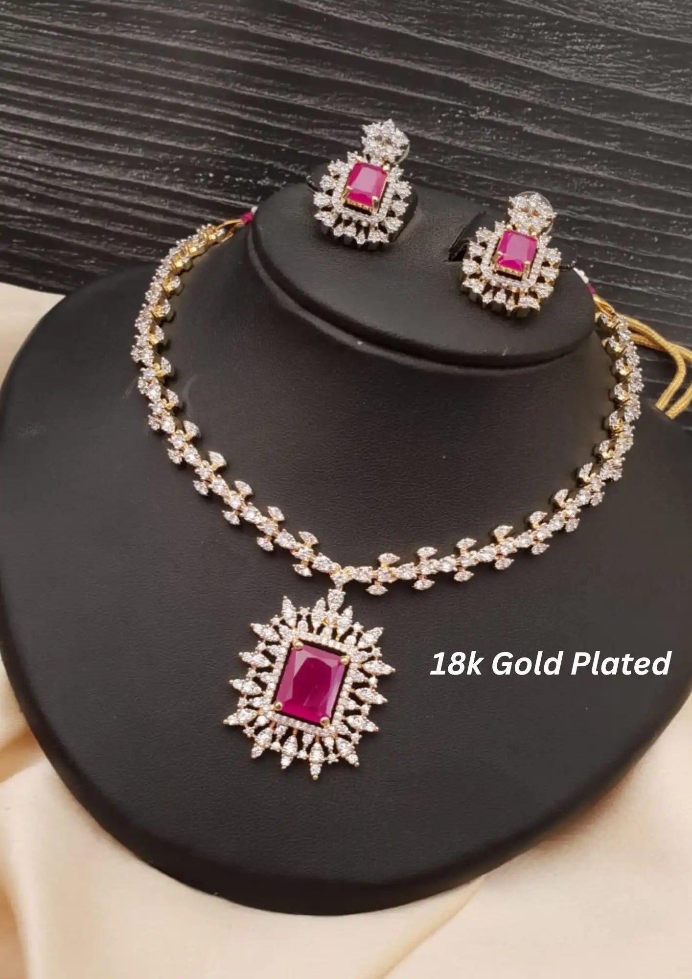 American diamond gold plated necklace with earrings