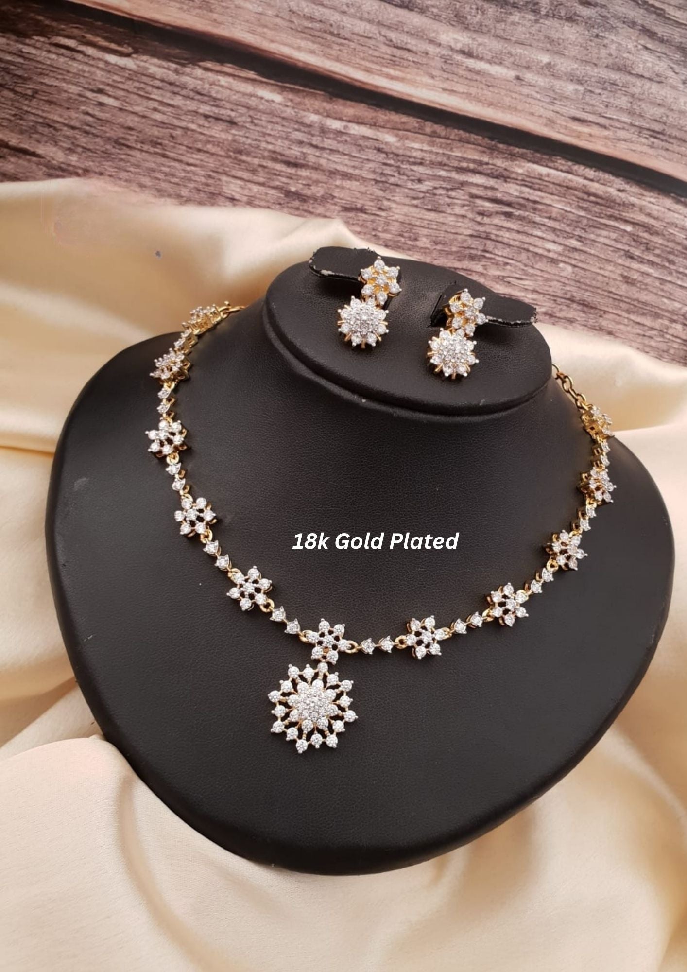 American diamond gold plated necklace with earrings
