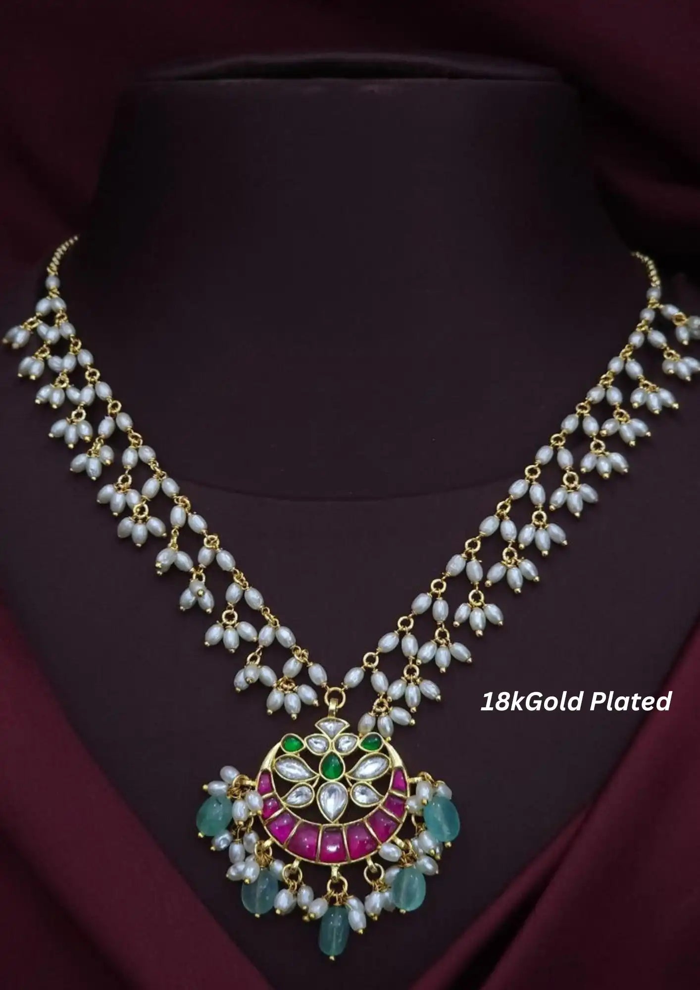 Jadau kundan and beads gold plated necklace