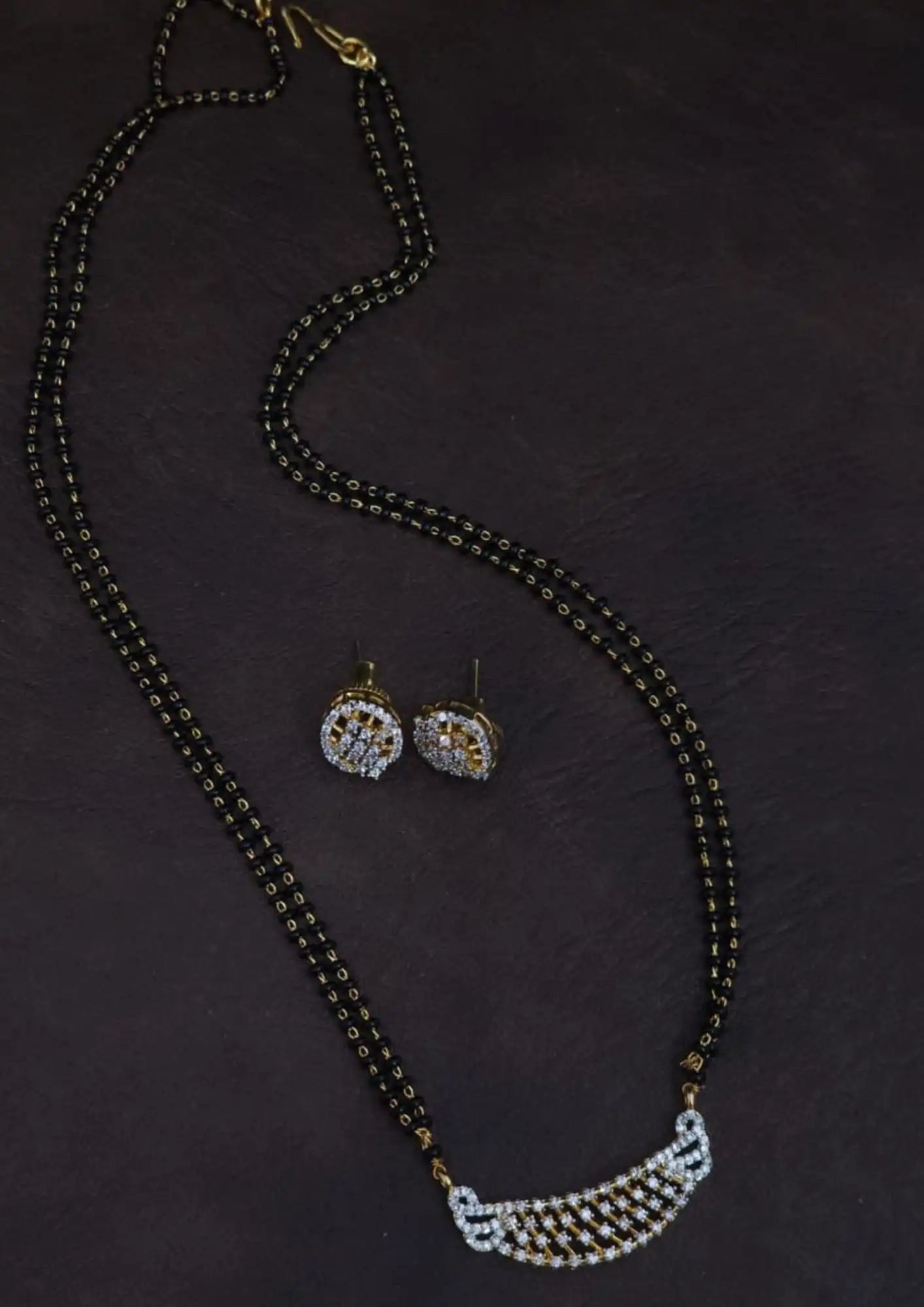 Pure Zirconian Diamond Gold Plated Mangalsutra With Earrings
