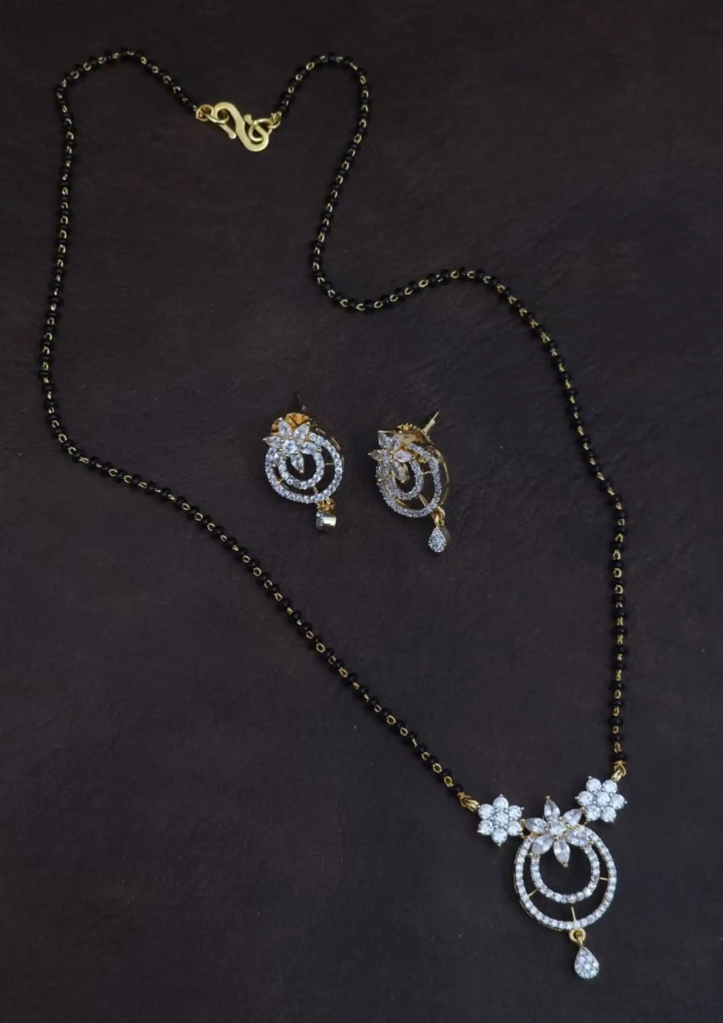 Pure Zirconian Diamond Gold Plated Mangalsutra With Earrings