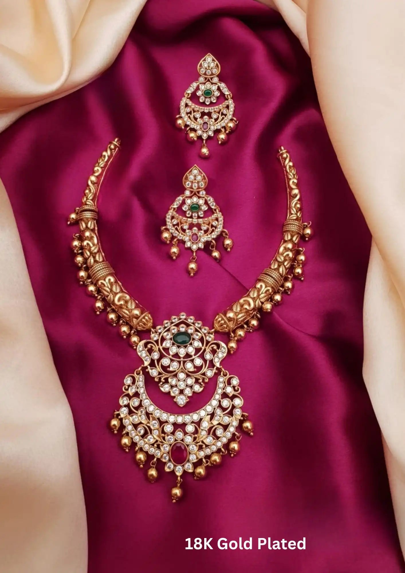 Kundan stone goldplated necklace set