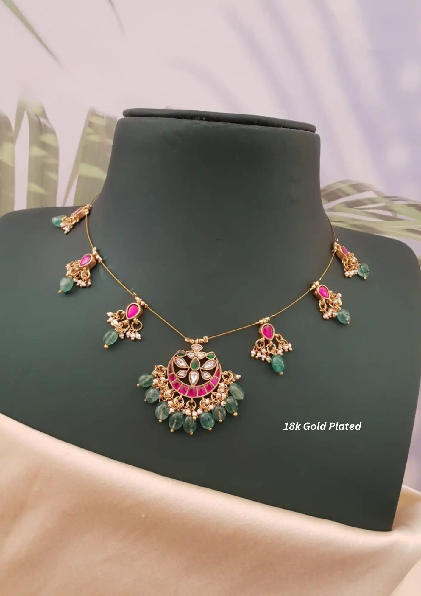 Jadau kundan invisible chain necklace with earrings