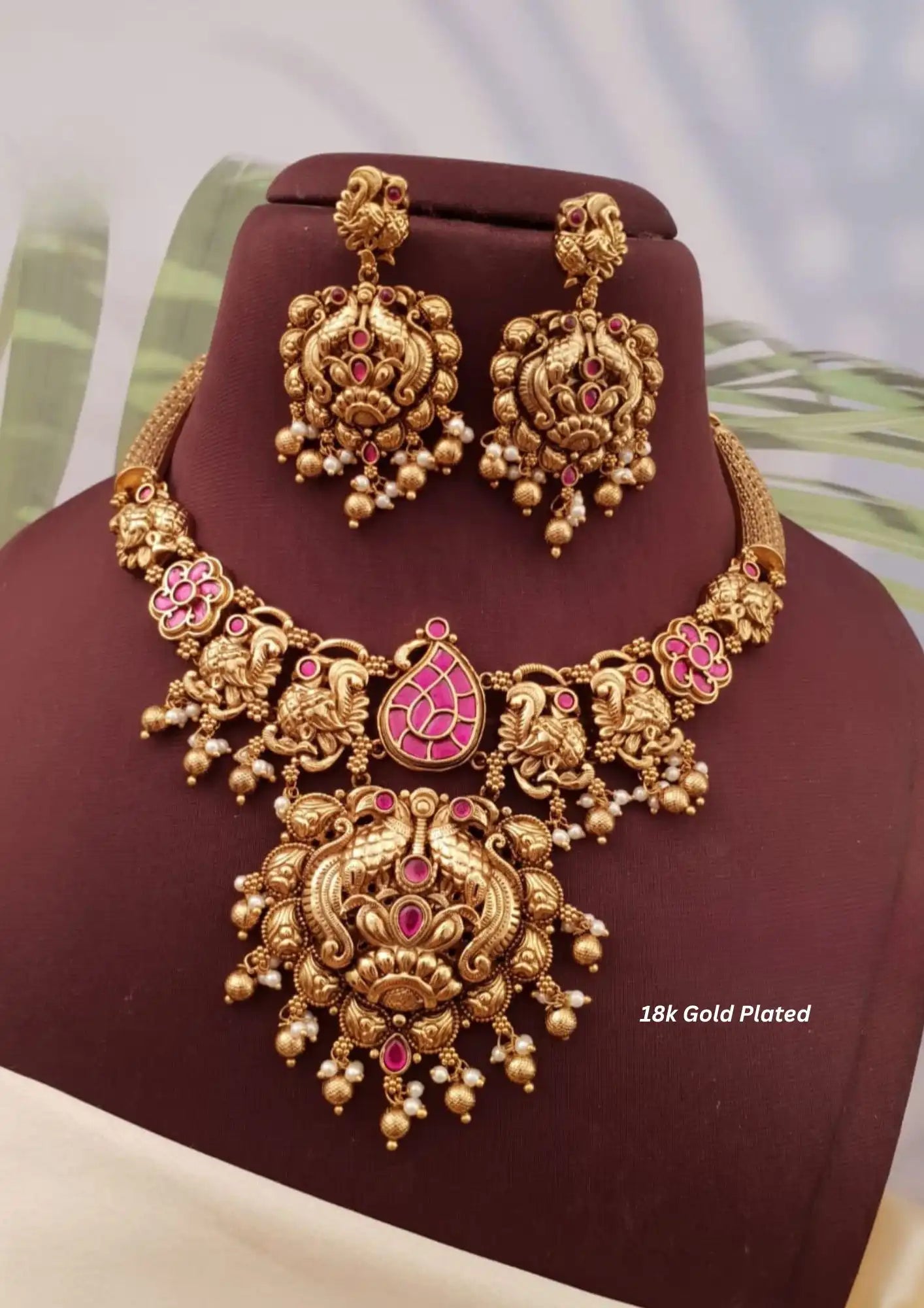 Jadau Kundan antique gold plated necklace with earrings