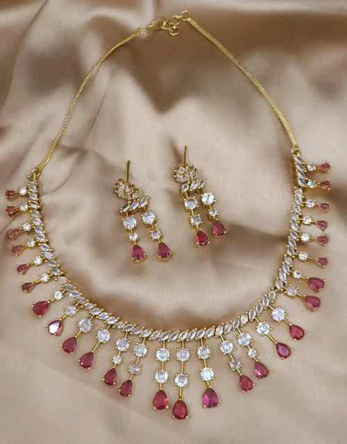 American diamond stone 18 k gold plated necklace with earrings