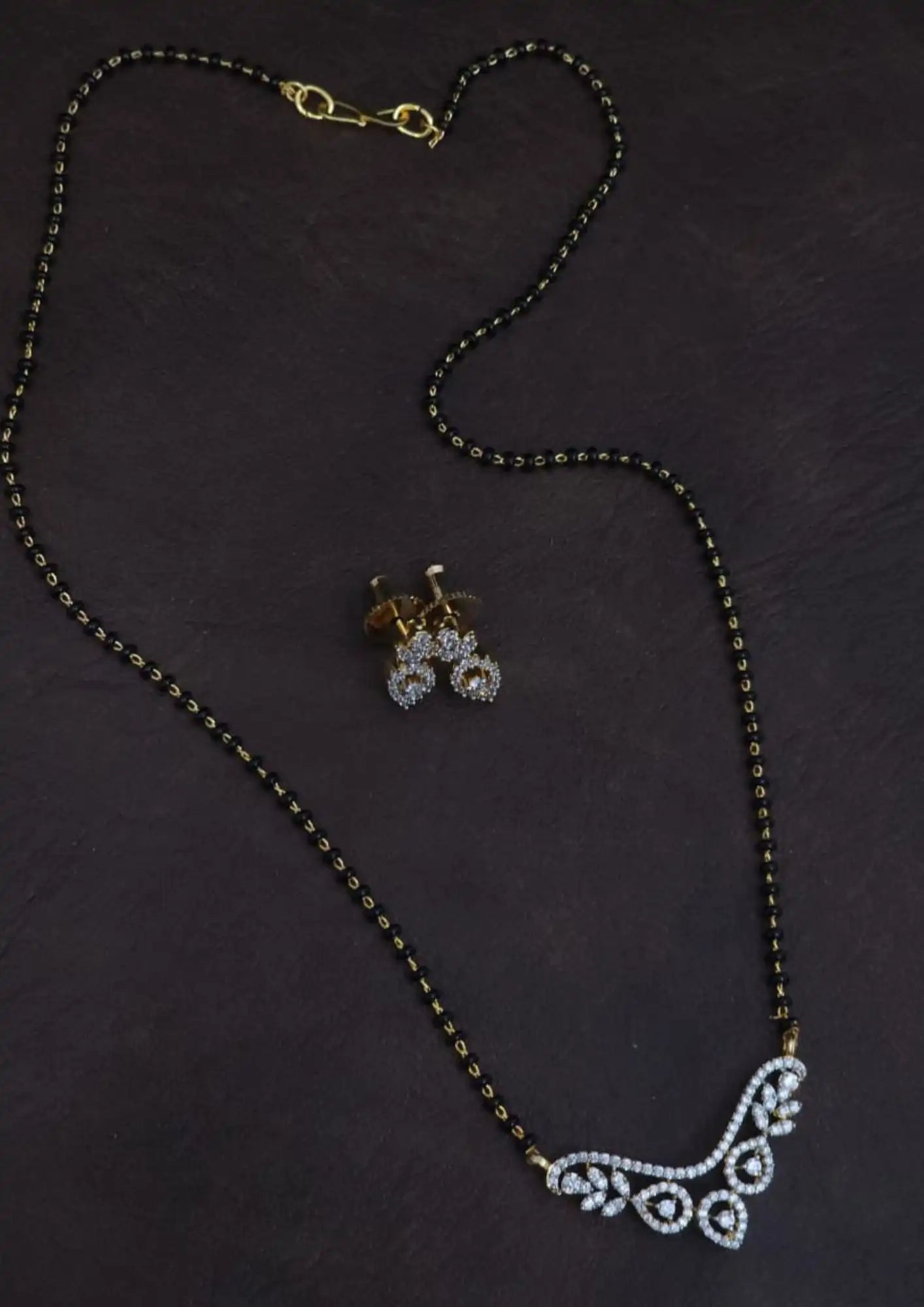 Pure Zirconian Diamond Gold Plated Mangalsutra With Earrings