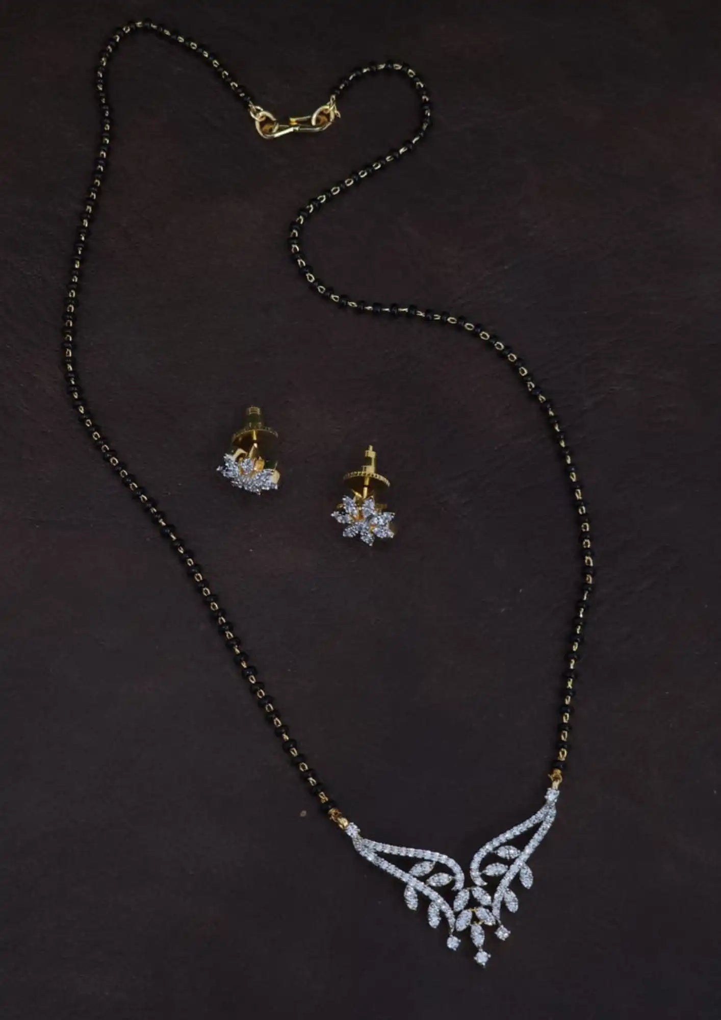 Pure Zirconian Diamond Gold Plated Mangalsutra With Earrings