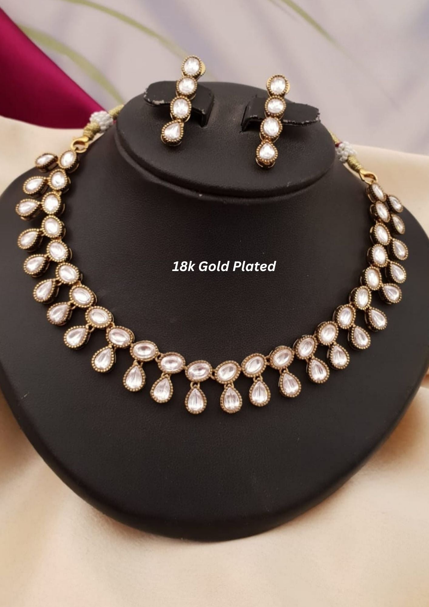 Kundan stone gold plated necklace with earrings