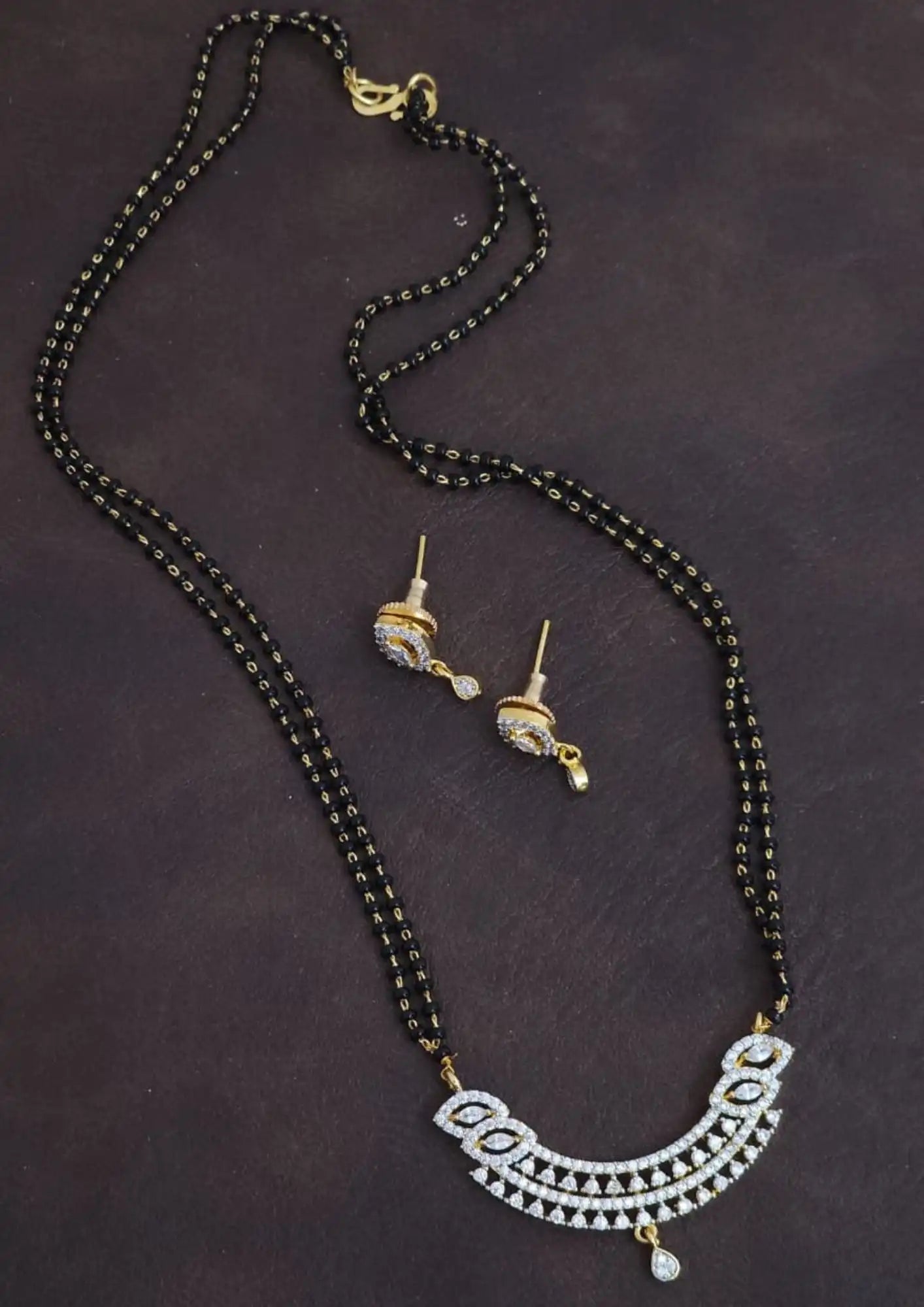 Pure Zirconian Diamond Gold Plated Mangalsutra With Earrings