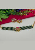 Jadau kundan and beads lotus design necklace with earrings