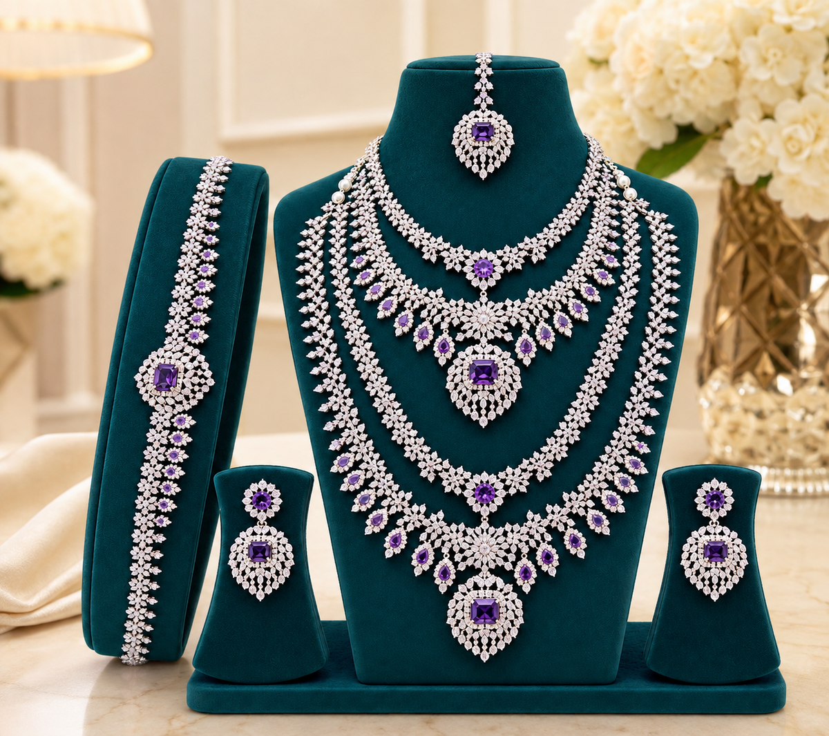 American diamond stones bridal set