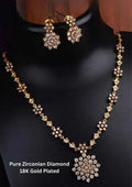 Pure Zirconian Diamond Gold Plated Floral Necklace with Earrings