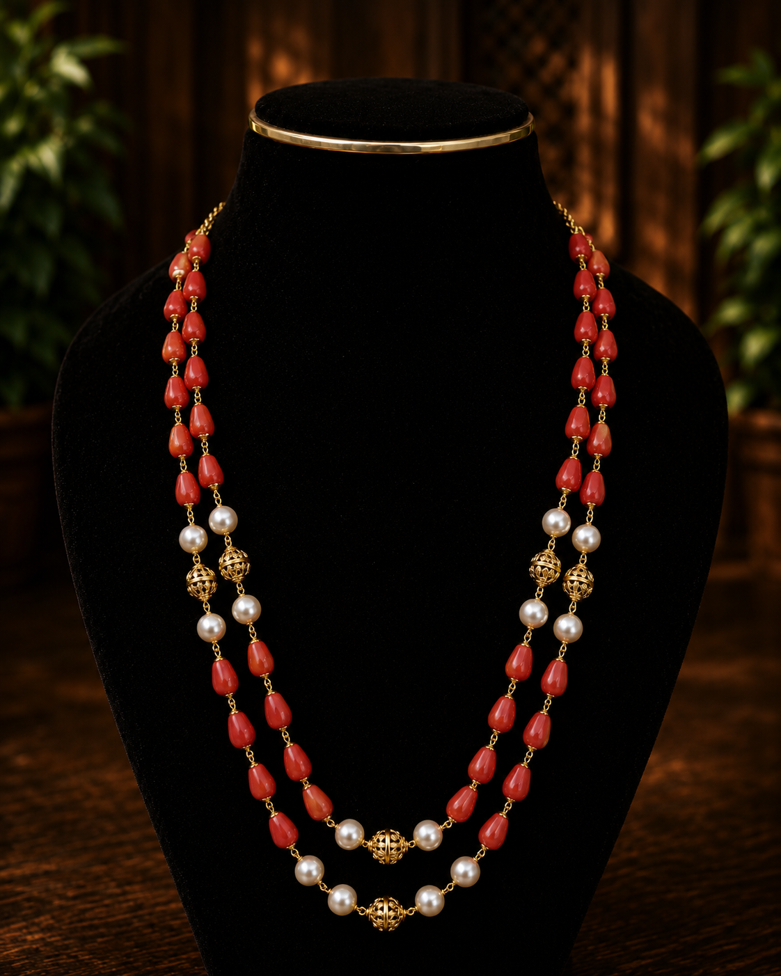 Premium real beads and kundan 2 layer mala
