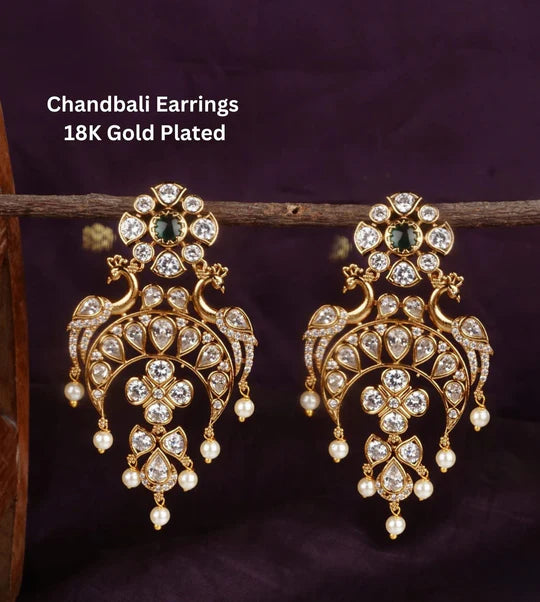 Kundan Gold Plated Chandbali Earrings (lightweight)