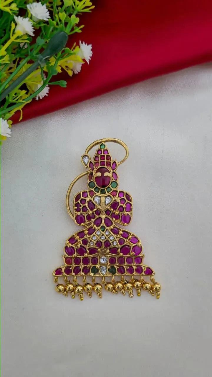Jadau kundan stones temple jewellery hanuman pendent