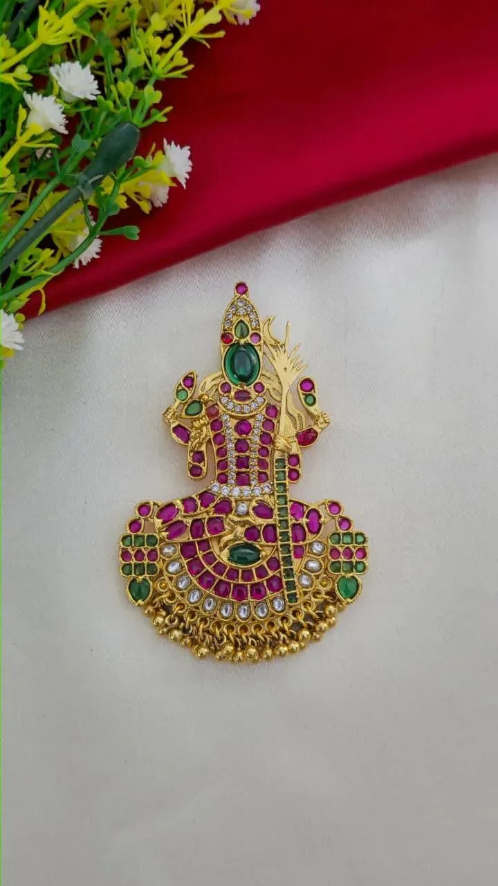 Jadau kundan stones temple jewellery pendent