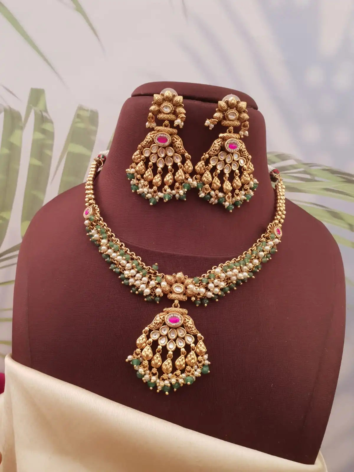 Kundan & moissanite  stone gold plated necklace set