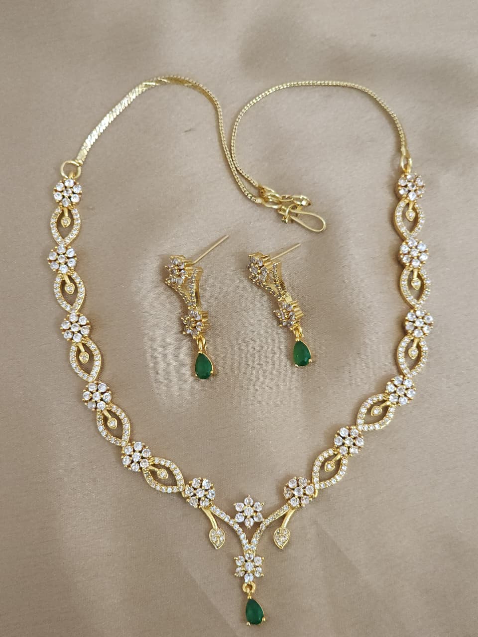 American diamond 18k gold plated necklace with earrings