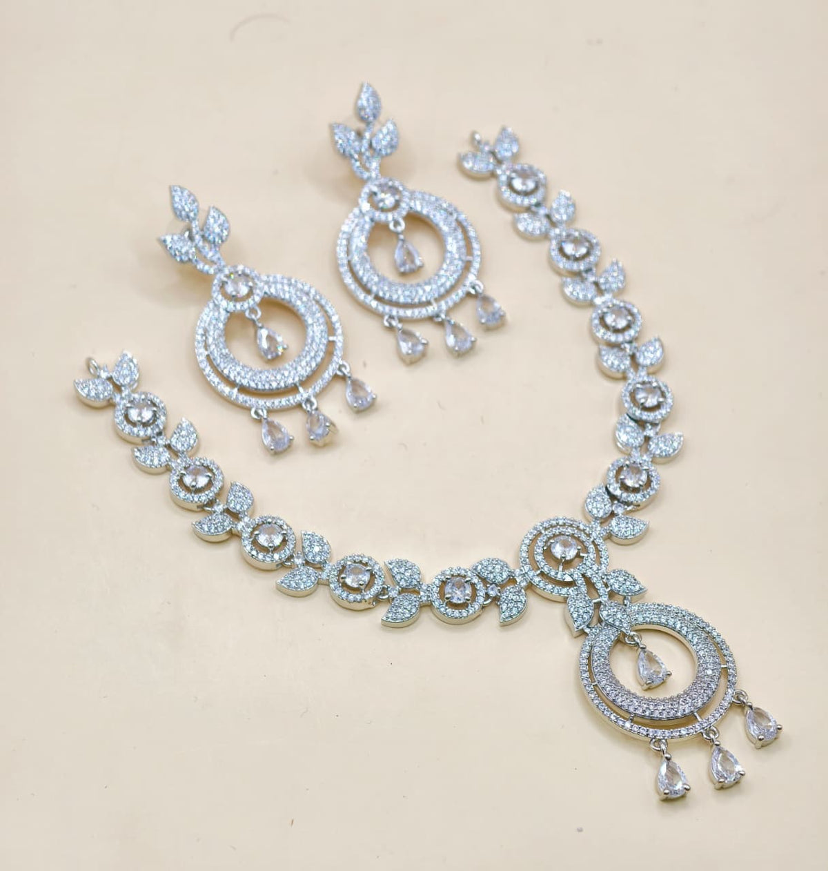 American diamond stone necklace with earrings