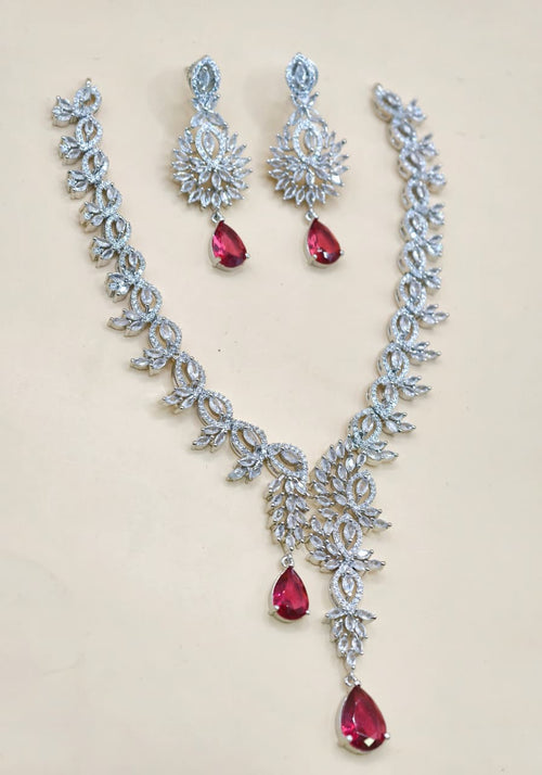 American diamond stone necklace with earrings