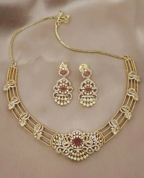American diamond stone 18 k gold plated necklace with earrings