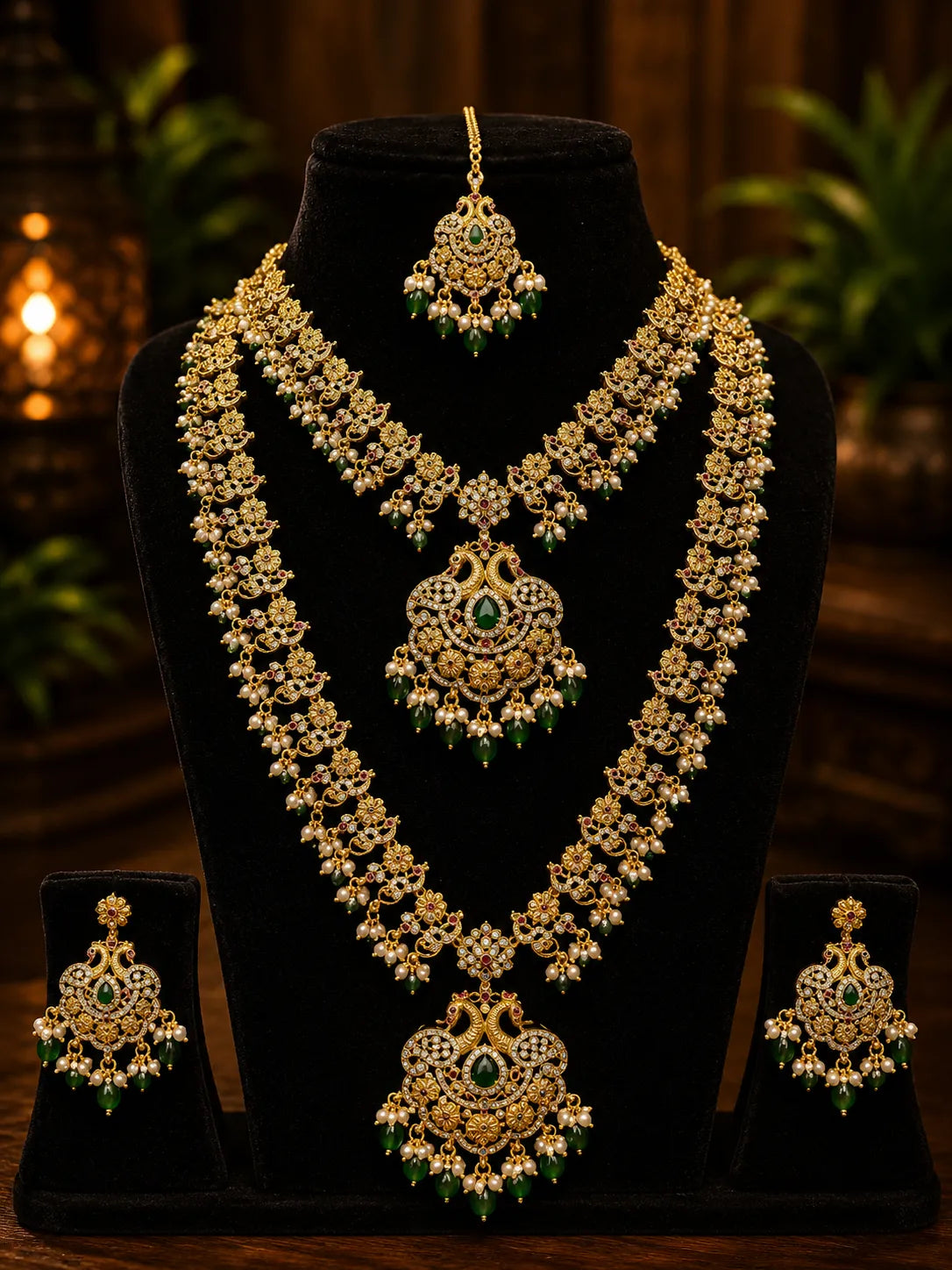 Kundan stone 18k gold plated bridal combo set
