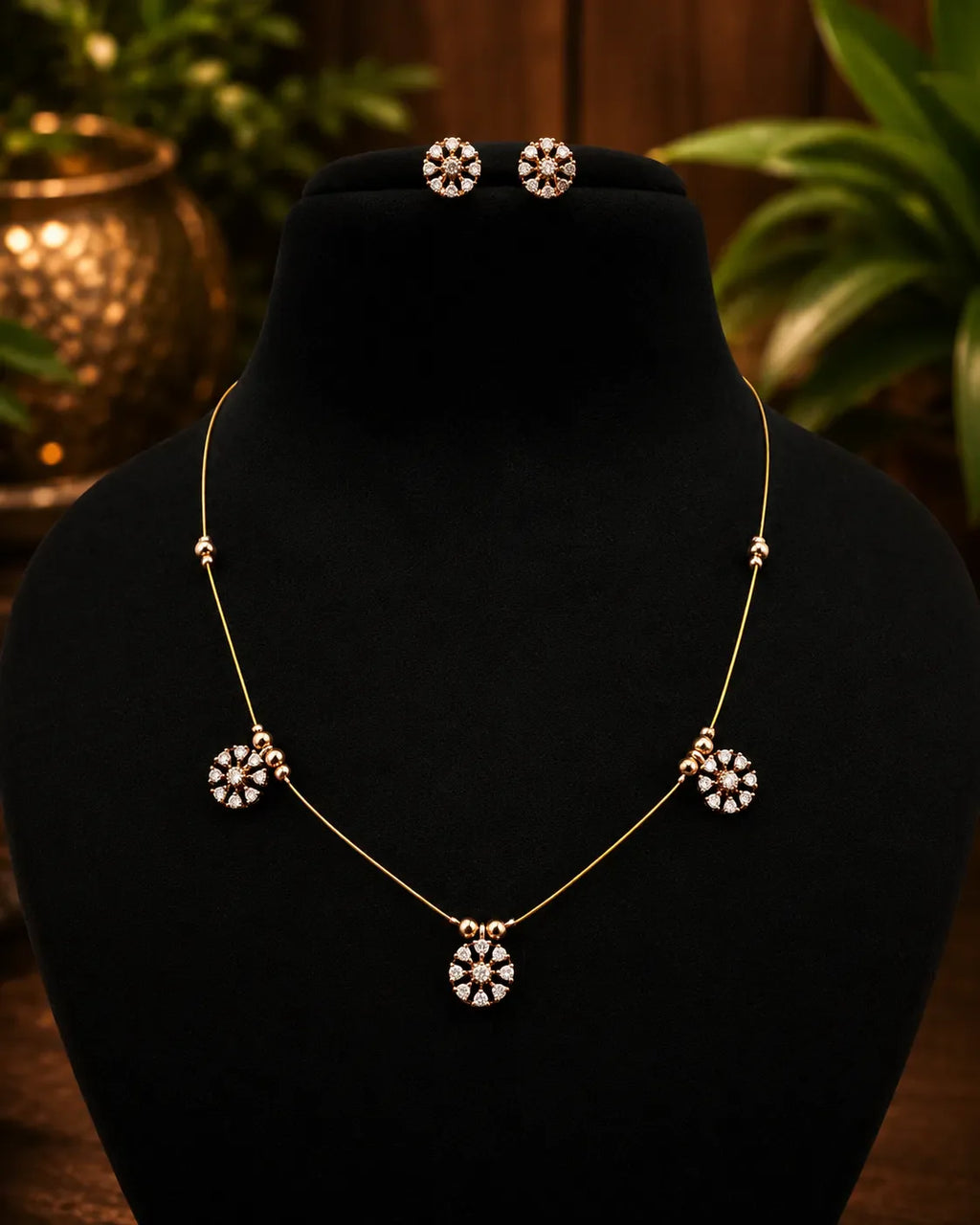 Kundan stone gold plated necklace with earrings