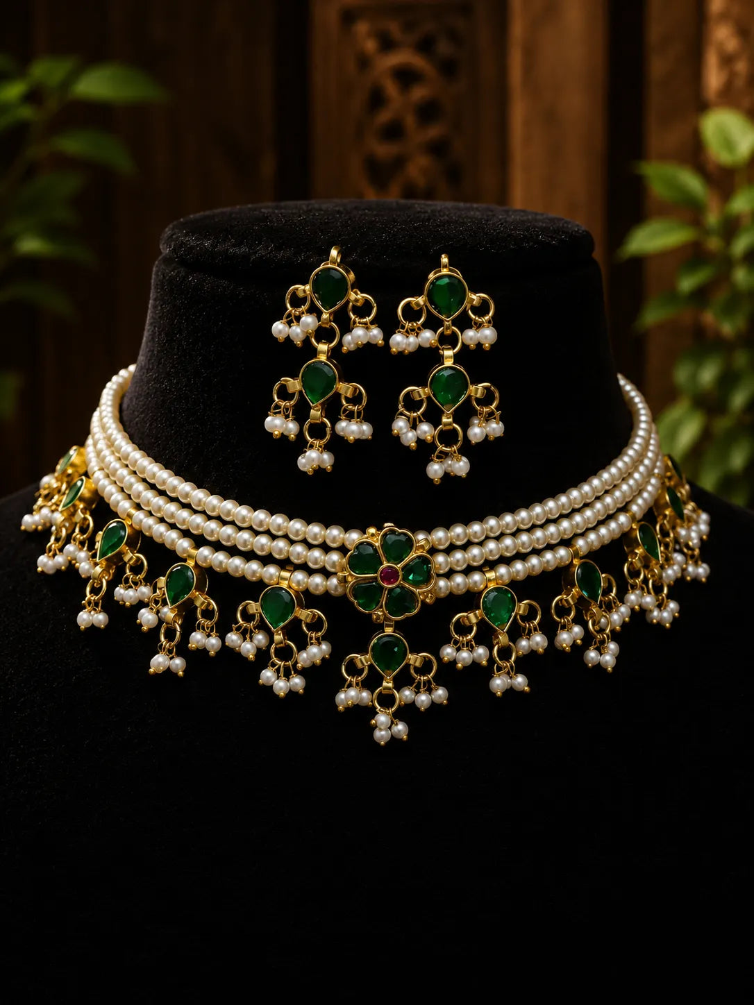 Premium jadau kundan swaroski necklace with earrings
