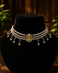 Premium 18k Gold plated lakshmi devi necklace with swaroski pearls