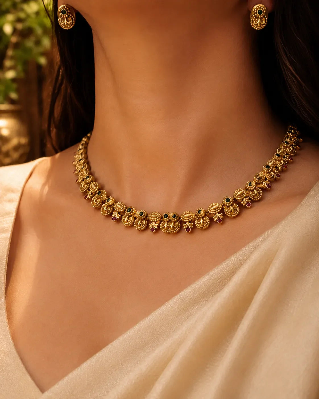 Kundan stone gold plated necklace with earrings