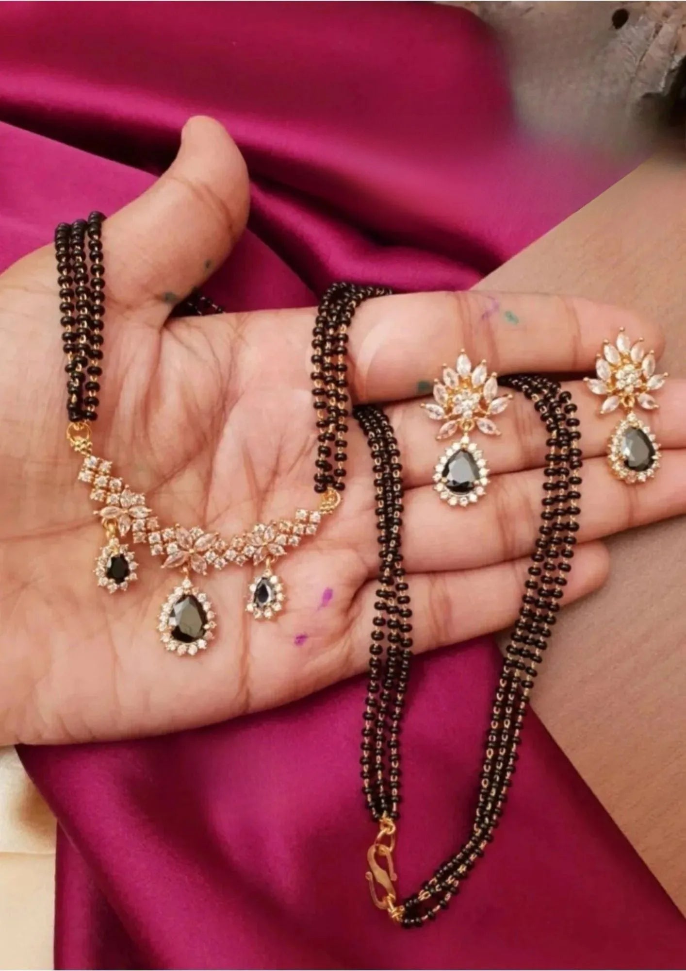 Kundan and black beads 18 inch mangalsutra set