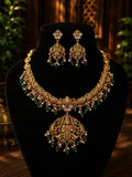 Kundan beads temple jewelry gold plated necklace with earrings